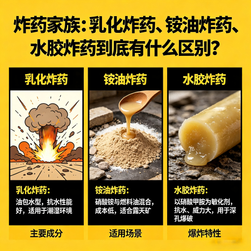 马边炸药家族：乳化炸药、铵油炸药、水胶炸药到底有什么区别？
